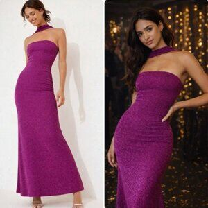 Delfi Collective Mica Maxi Halter Dress in Purple, Size Medium